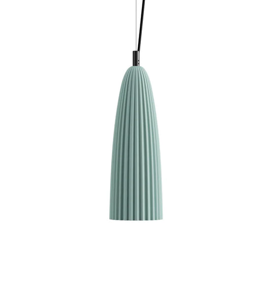 Karman Italia Sahara pendant with tall cone shape in matt green ribbed ceramic.