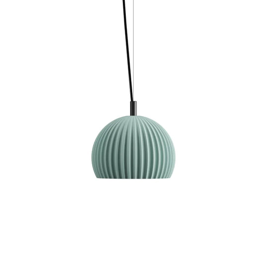Karman Italia Sahara pendant with round shape in matt green ribbed ceramic.