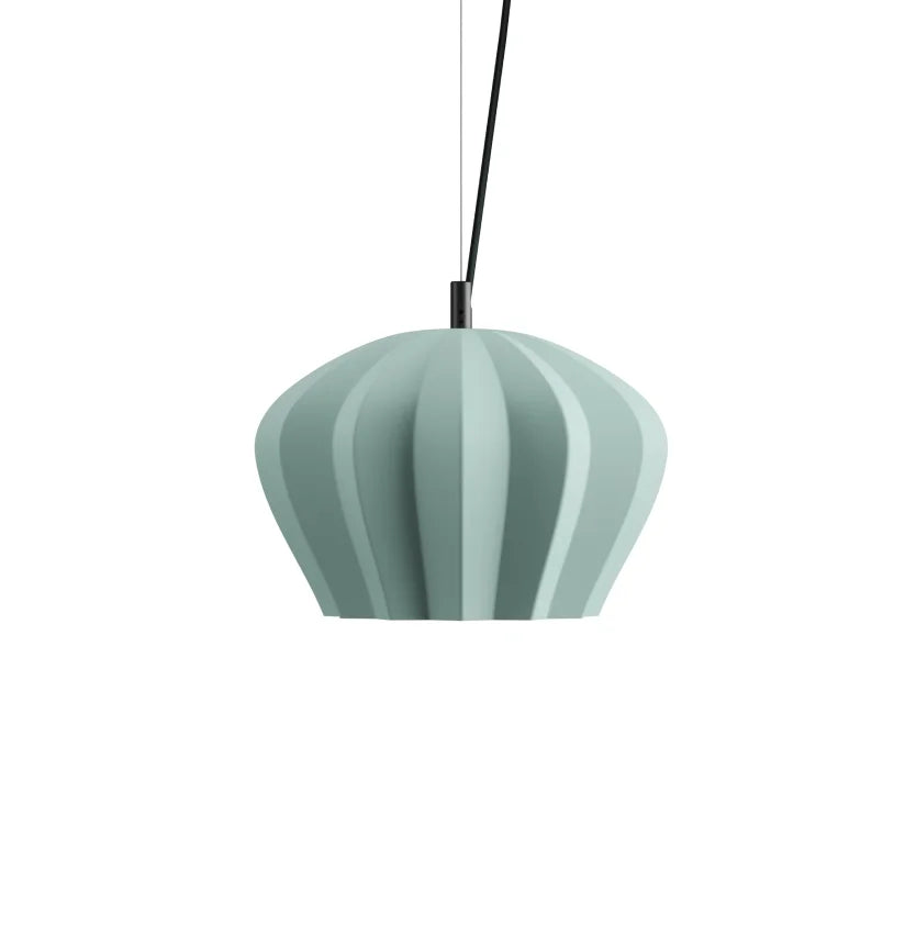 Karman Italia Sahara pendant with wide shape in matt green ribbed ceramic.