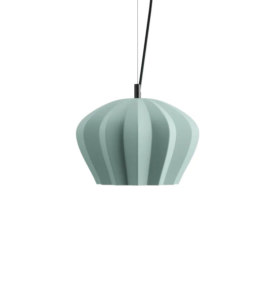 Karman Italia Sahara pendant with wide shape in matt green ribbed ceramic.