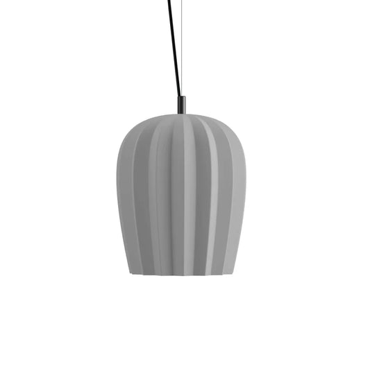 Karman Italia Sahara pendant with dome shape in matt grey ribbed ceramic.