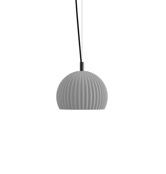 Karman Italia Sahara pendant with round shape in matt grey ribbed ceramic.