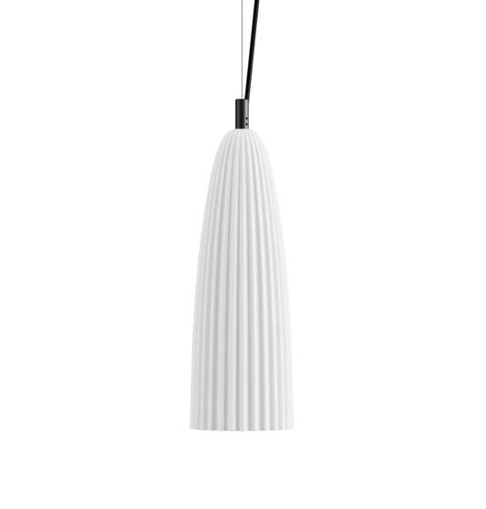 Karman Italia Sahara pendant with cone shape in white ribbed ceramic.