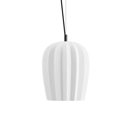 Karman Italia Sahara pendant with dome shape in white ribbed ceramic.