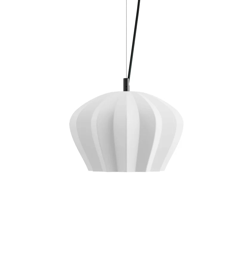 Karman Italia Sahara pendant with wide shape in white ribbed ceramic.