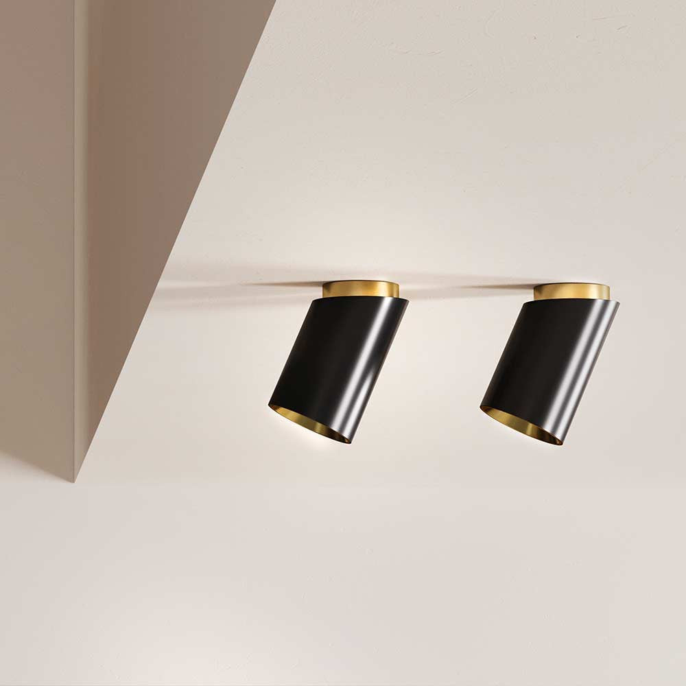 Tobo Spot, Angled, Short, Black with Brass, GU10, Triac Dim, IP20